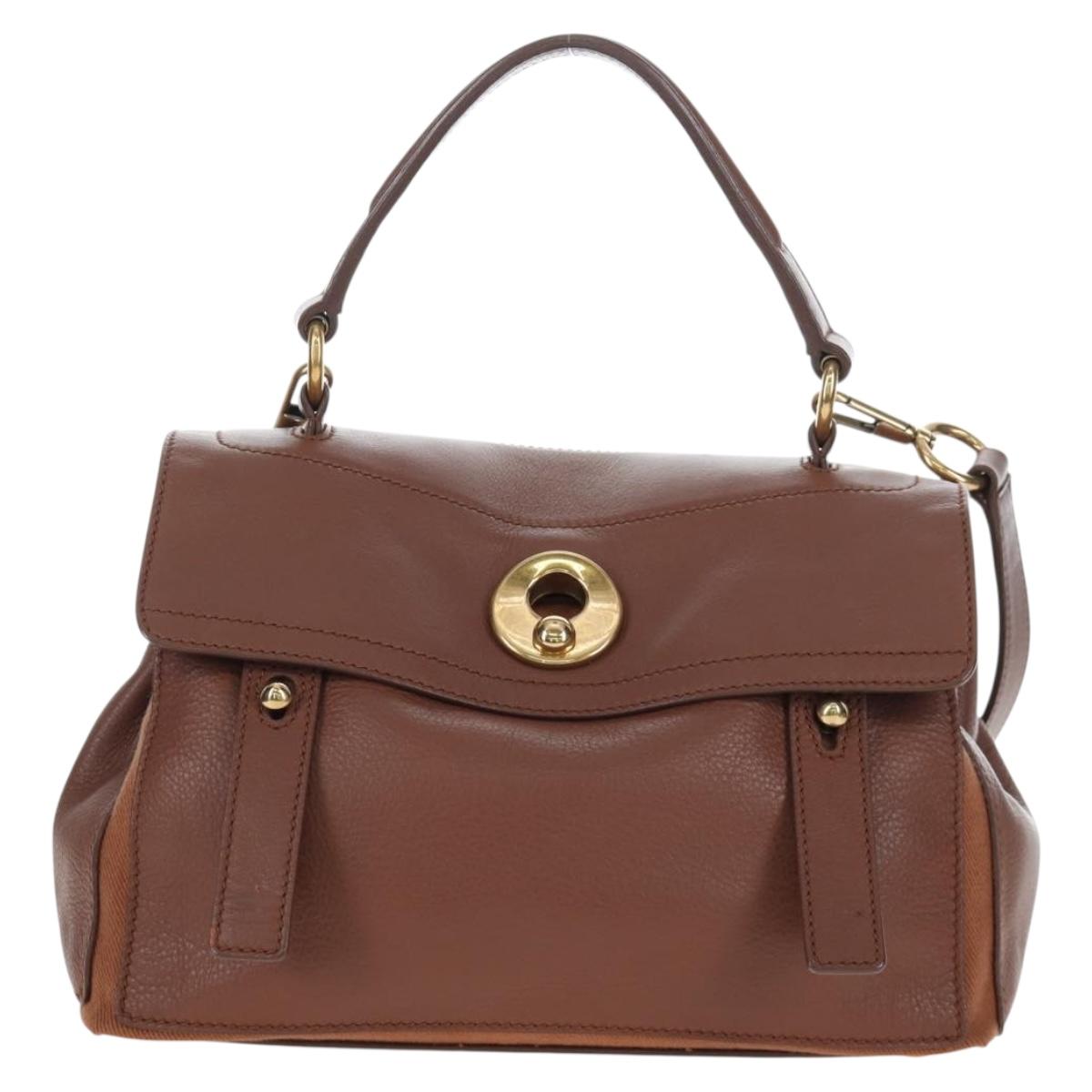 SAINT LAURENT Muse Toe Hand Bag Leather 2way Brown Gold 283761 Auth 203469V