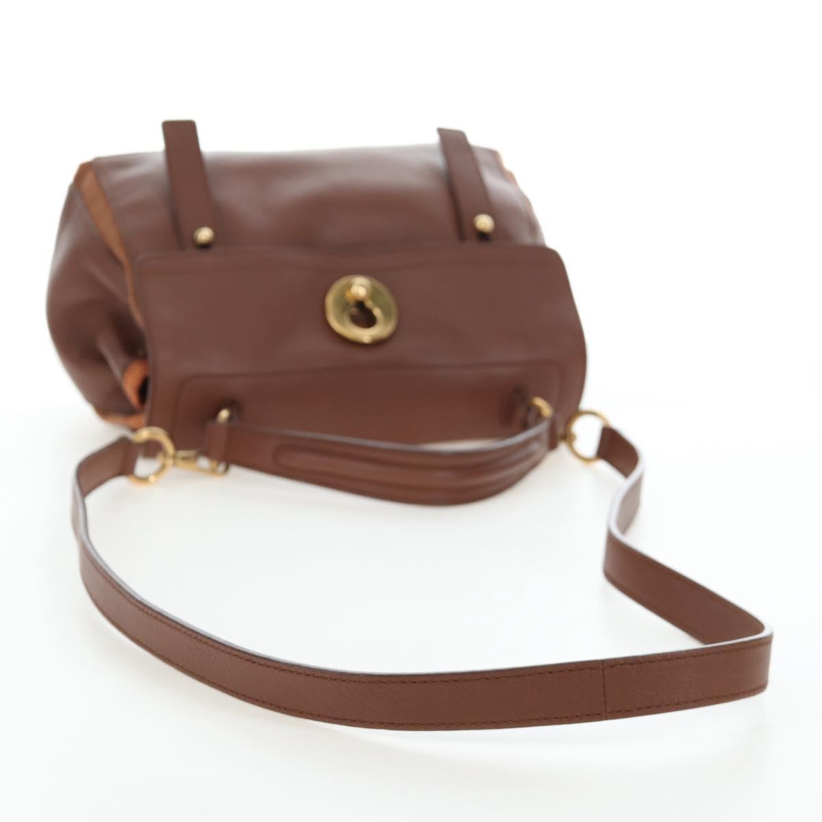 SAINT LAURENT Muse Toe Hand Bag Leather 2way Brown Gold 283761 Auth 203469V