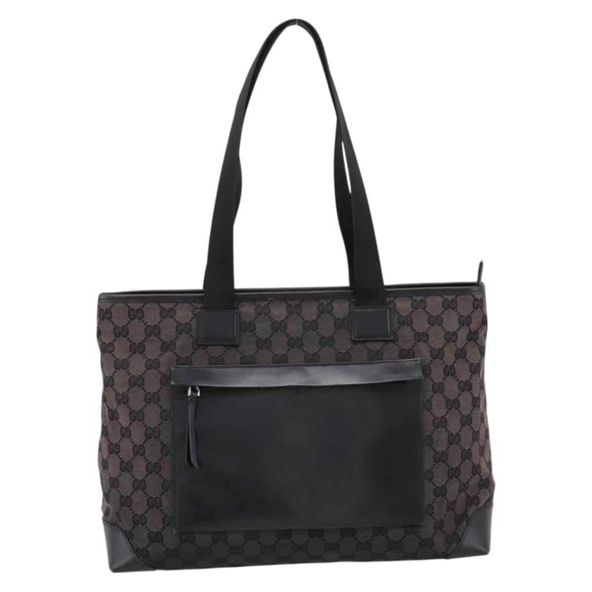 GUCCI GG Canvas Tote Bag Black Silver 019 0426 Auth 203470