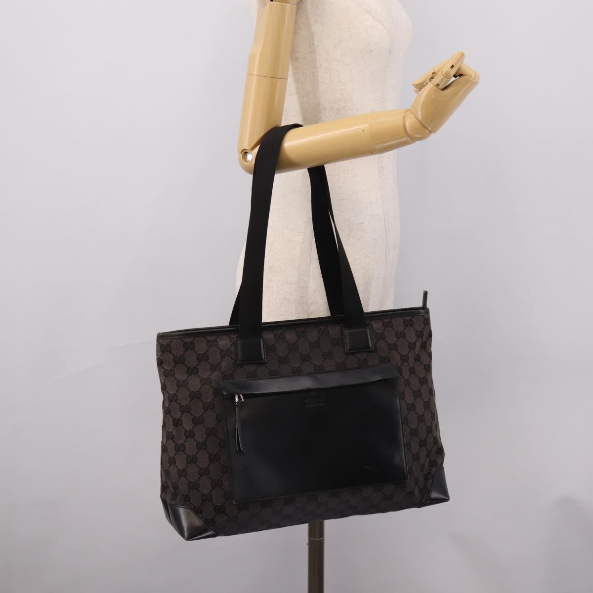 GUCCI GG Canvas Tote Bag Black Silver 019 0426 Auth 203470