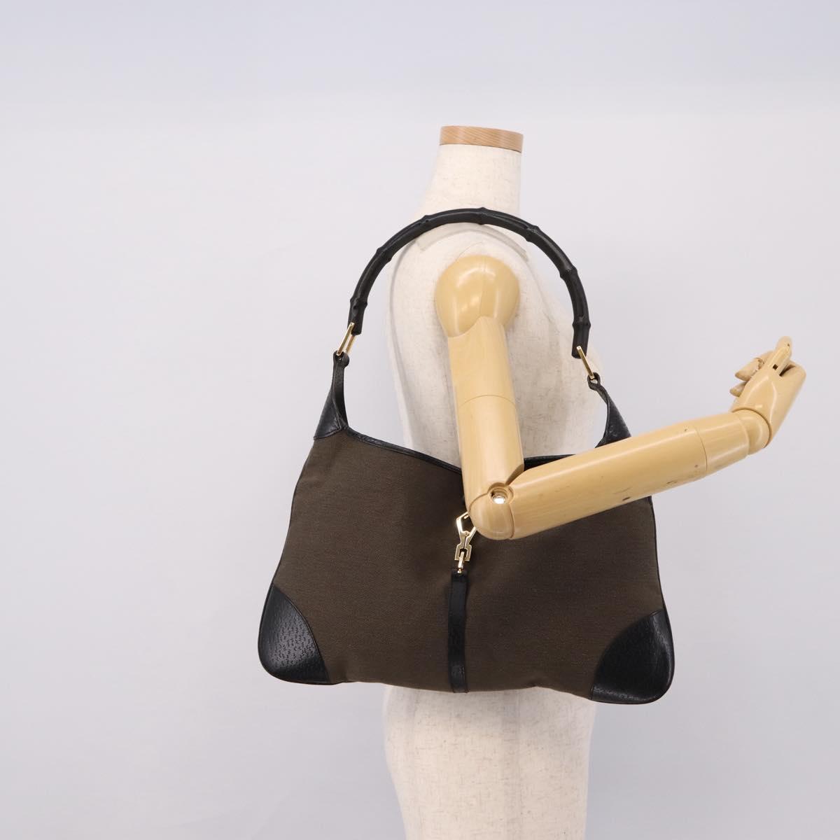 GUCCI Bamboo Jackie Shoulder Bag Canvas Brown Gold 001 4061 Auth 203473V
