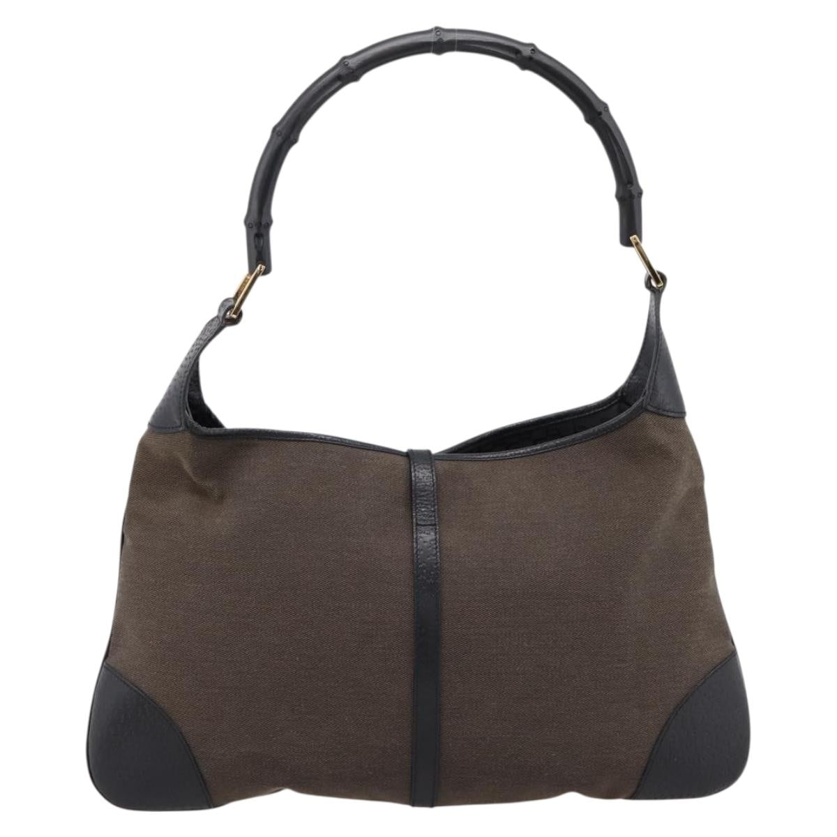 GUCCI Bamboo Jackie Shoulder Bag Canvas Brown Gold 001 4061 Auth 203473V