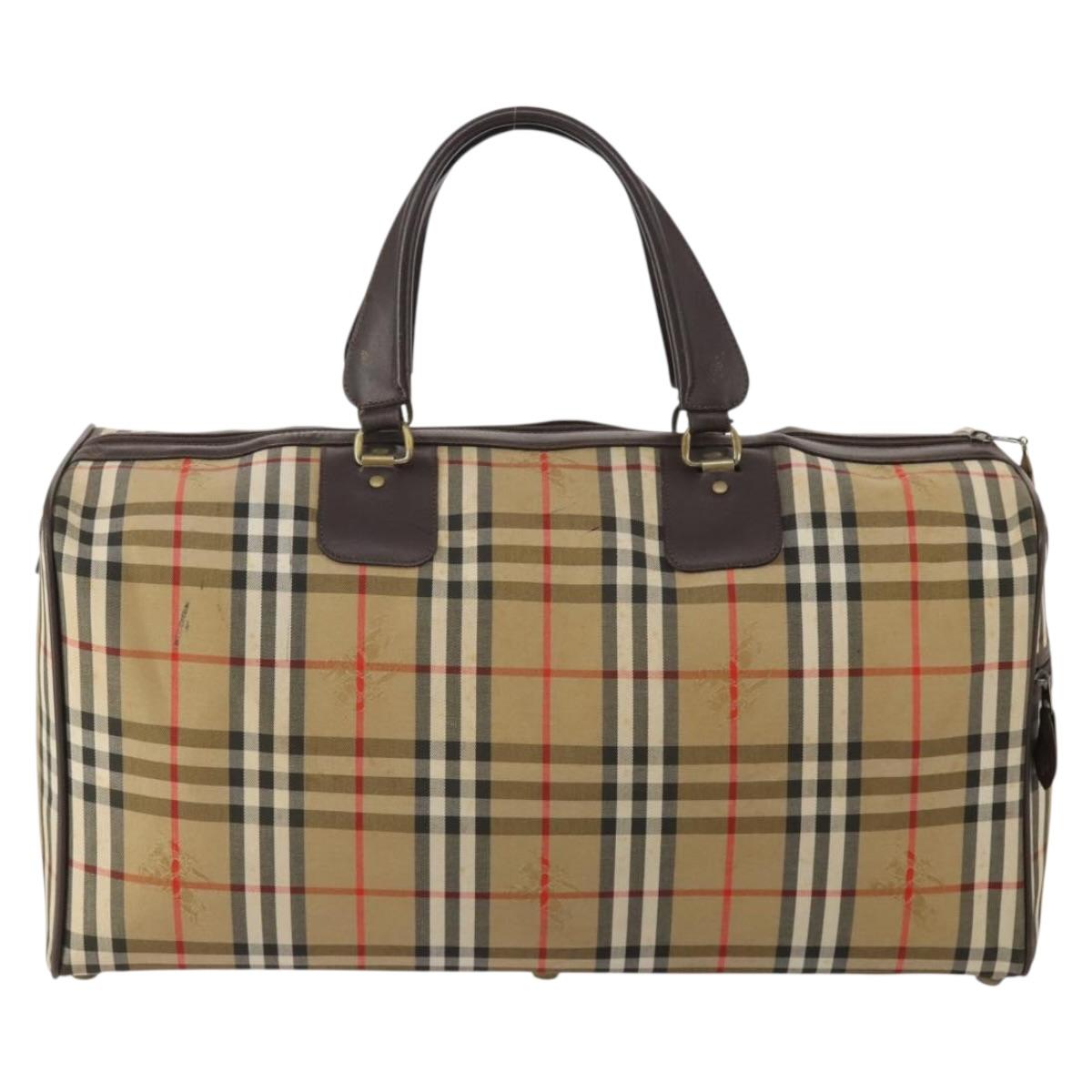 Burberrys Nova Check Boston Bag Canvas Beige Gold Auth 203476