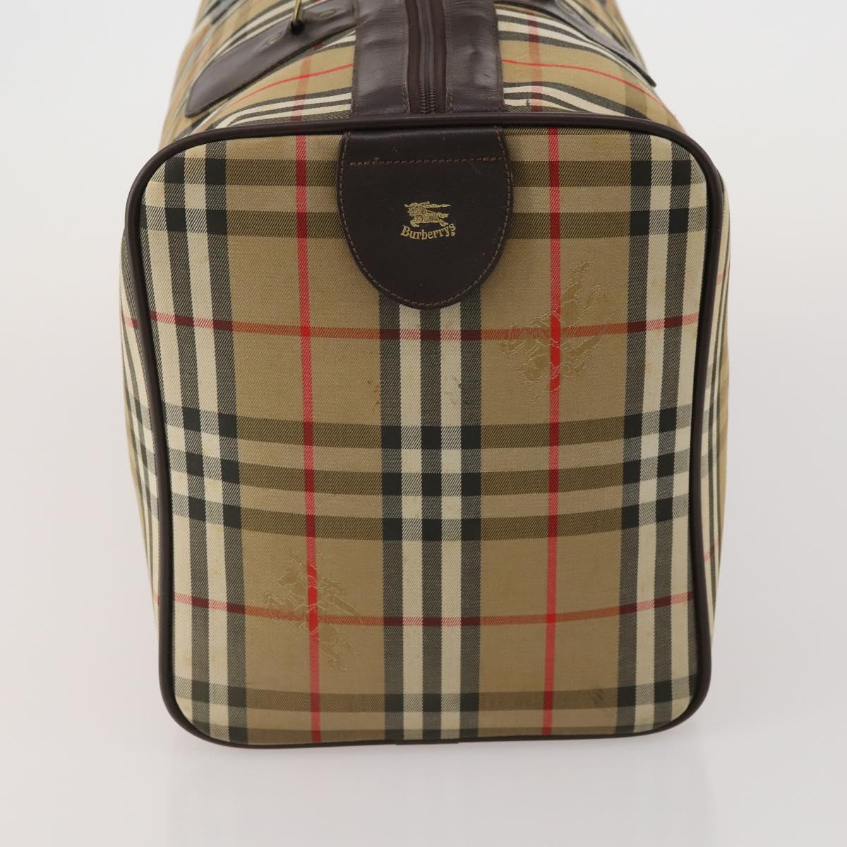 Burberrys Nova Check Boston Bag Canvas Beige Gold Auth 203476