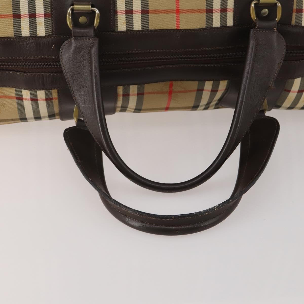 Burberrys Nova Check Boston Bag Canvas Beige Gold Auth 203476