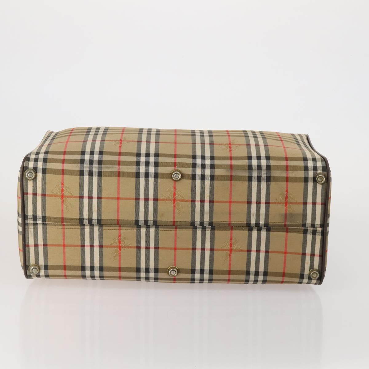 Burberrys Nova Check Boston Bag Canvas Beige Gold Auth 203476