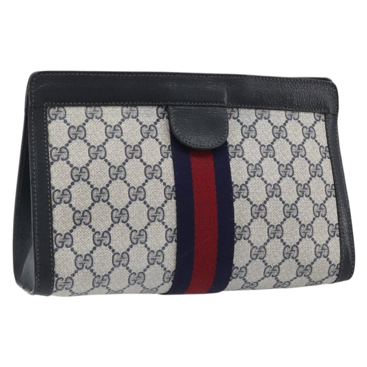 GUCCI GG Supreme Sherry Line Clutch Bag PVC Navy 67 014 2125 Auth 203478