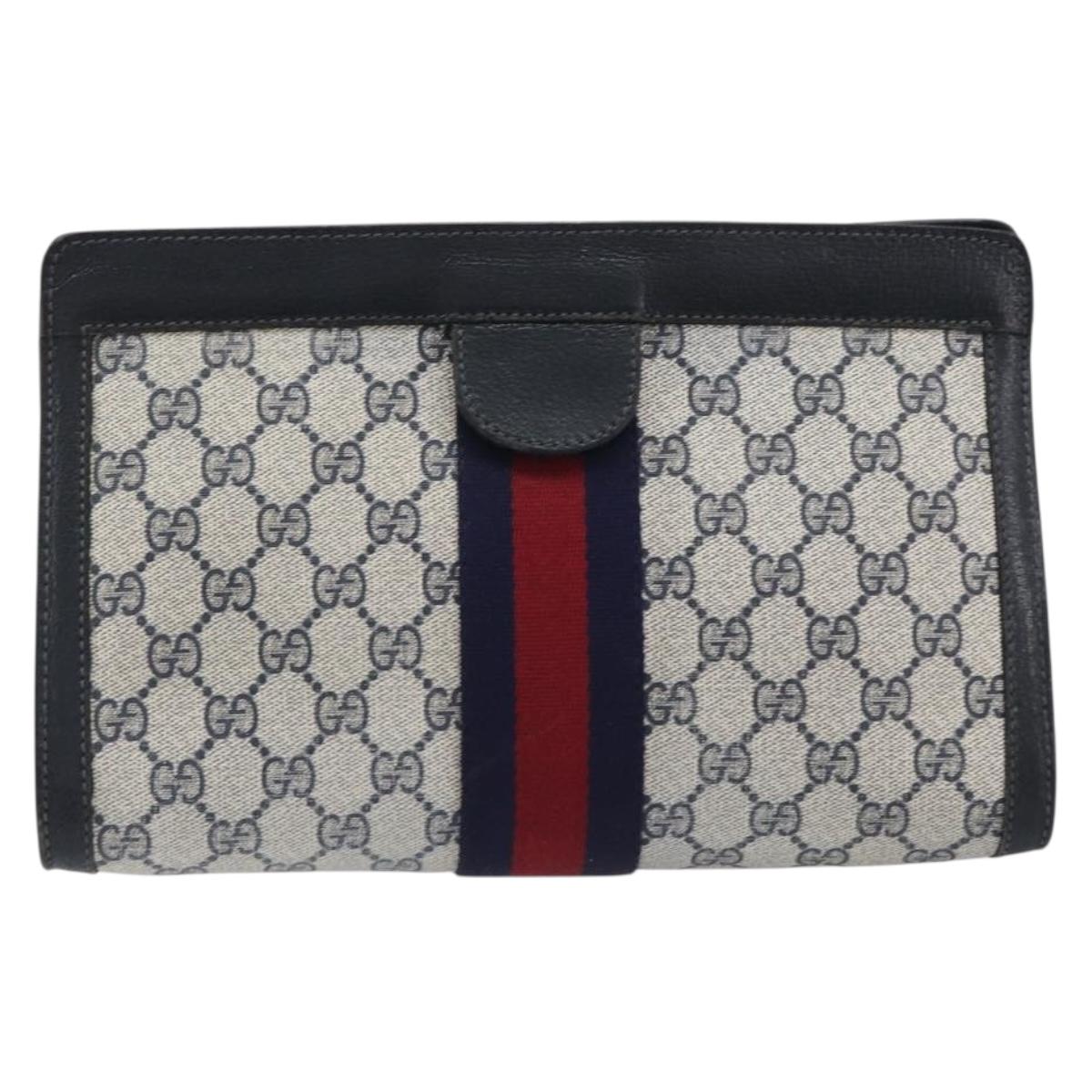 GUCCI GG Supreme Sherry Line Clutch Bag PVC Navy 67 014 2125 Auth 203478