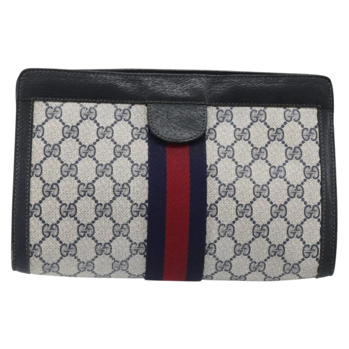 GUCCI GG Supreme Sherry Line Clutch Bag PVC Navy 67 014 2125 Auth 203478