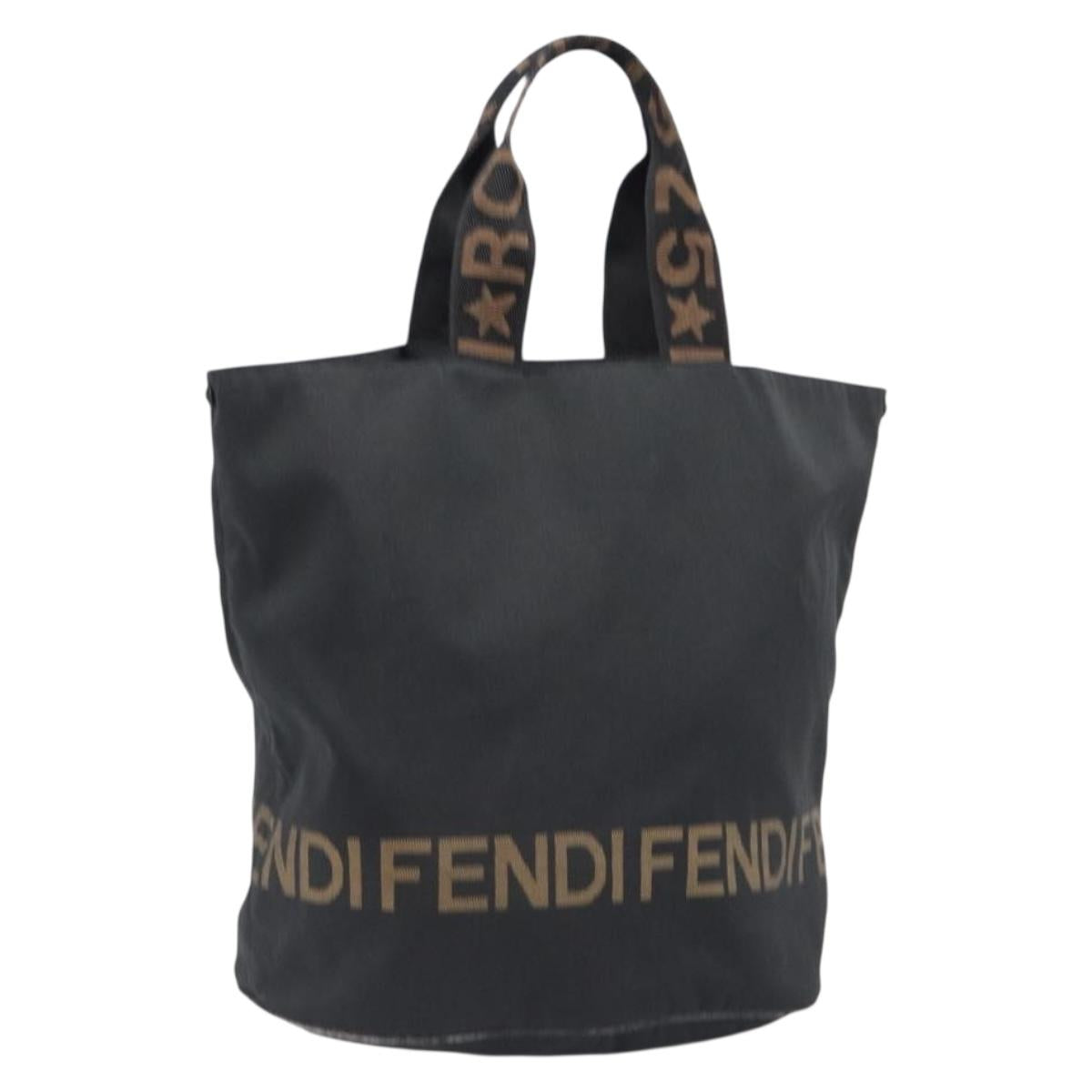 FENDI Hand Bag Canvas Black Auth 203480