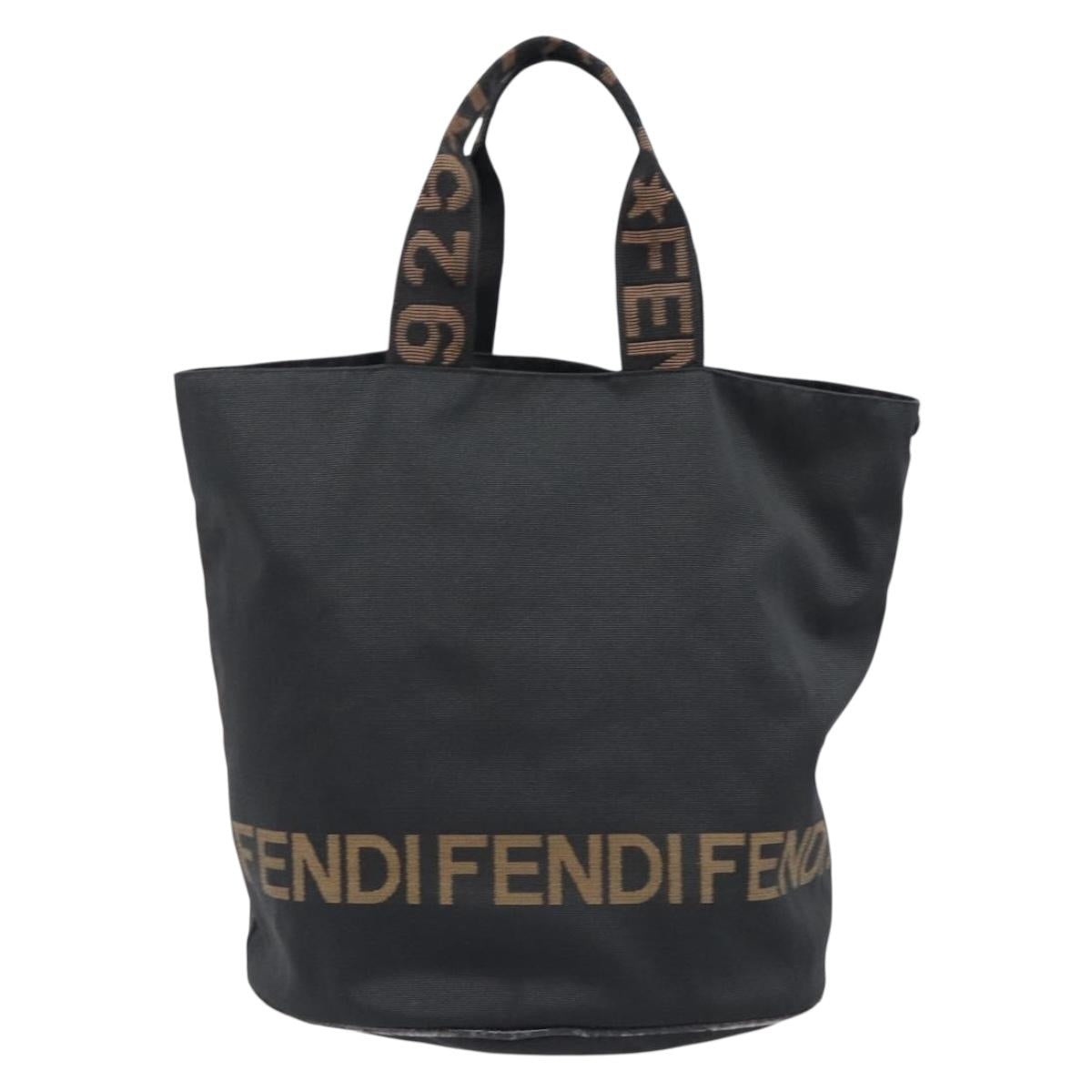 FENDI Hand Bag Canvas Black Auth 203480