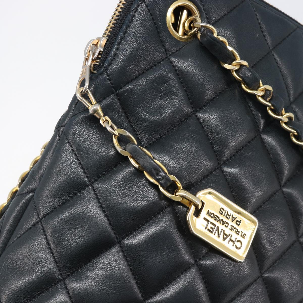 CHANEL Matelasse Chain Shoulder Bag Lamb Skin Black Gold CC Auth 203481V