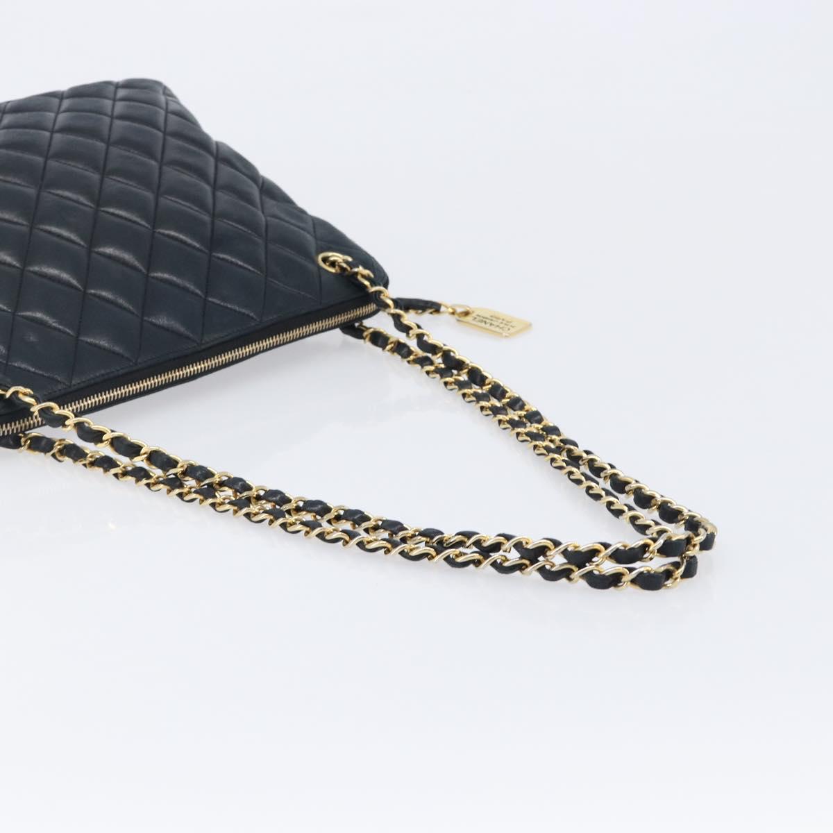 CHANEL Matelasse Chain Shoulder Bag Lamb Skin Black Gold CC Auth 203481V