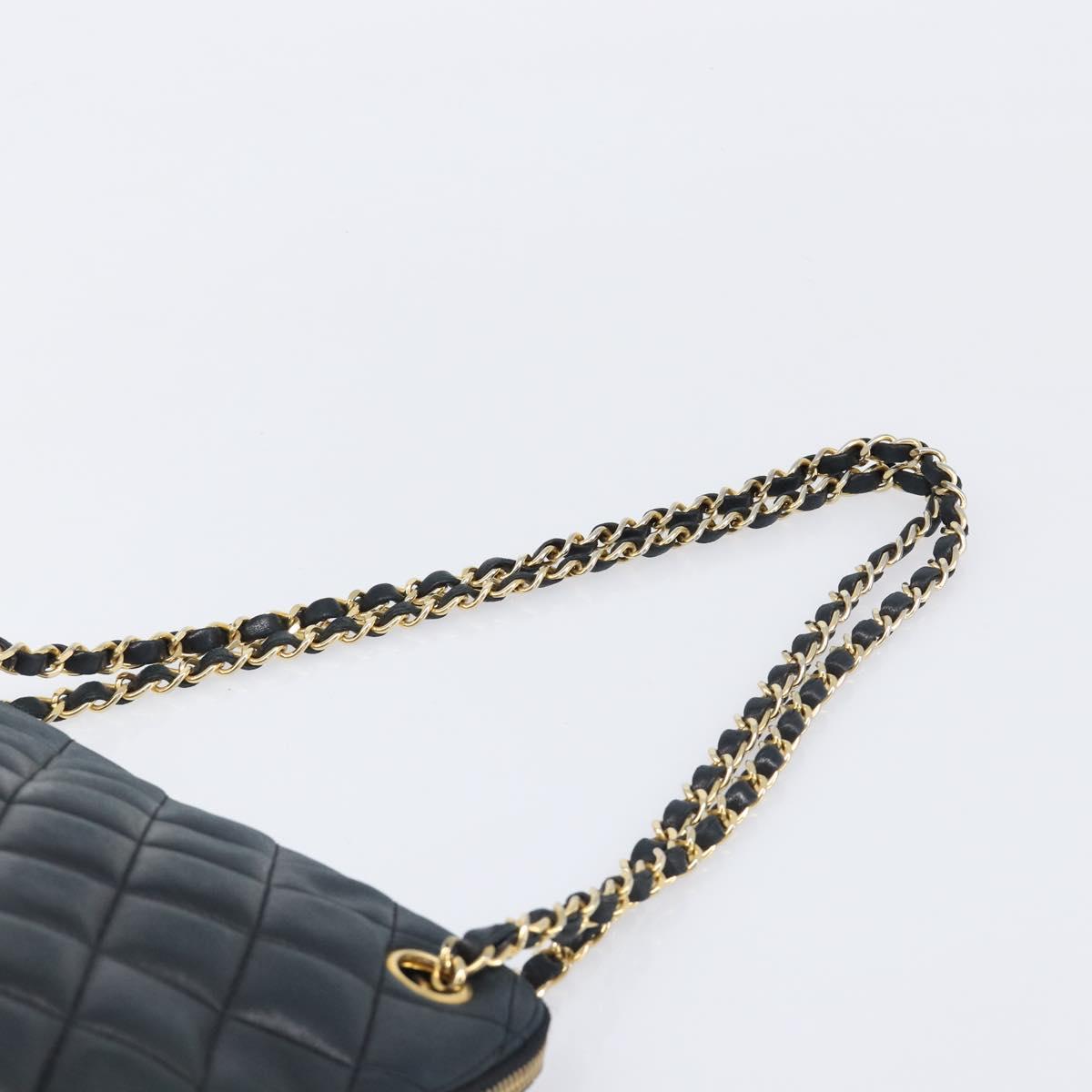 CHANEL Matelasse Chain Shoulder Bag Lamb Skin Black Gold CC Auth 203481V