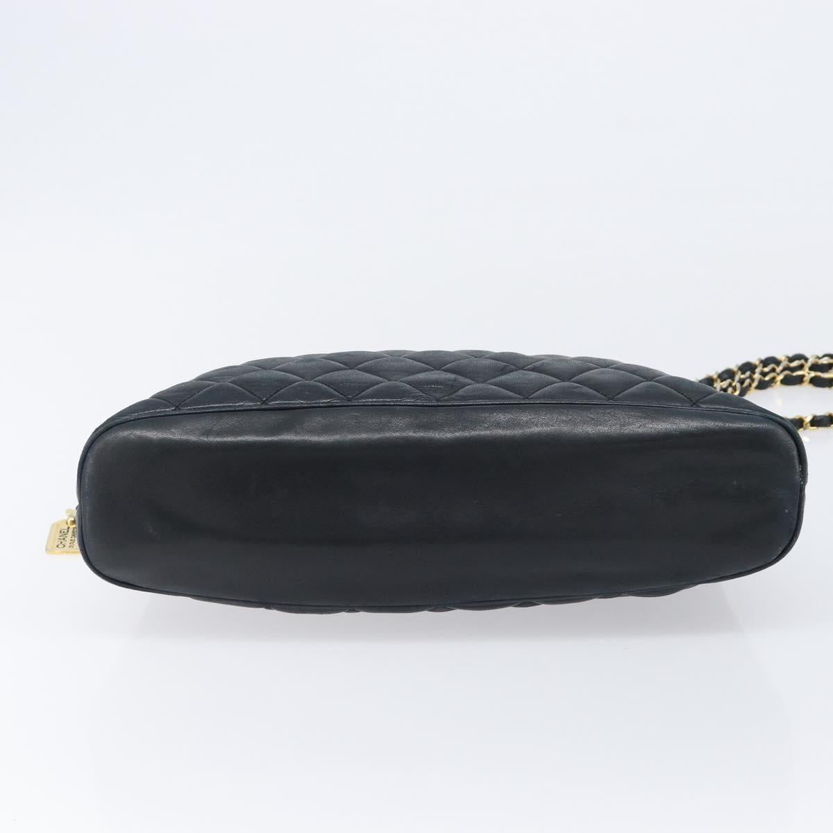 CHANEL Matelasse Chain Shoulder Bag Lamb Skin Black Gold CC Auth 203481V