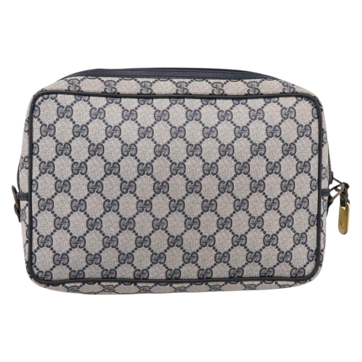 GUCCI GG Supreme Clutch Bag PVC Navy Gold Tone Auth 203482