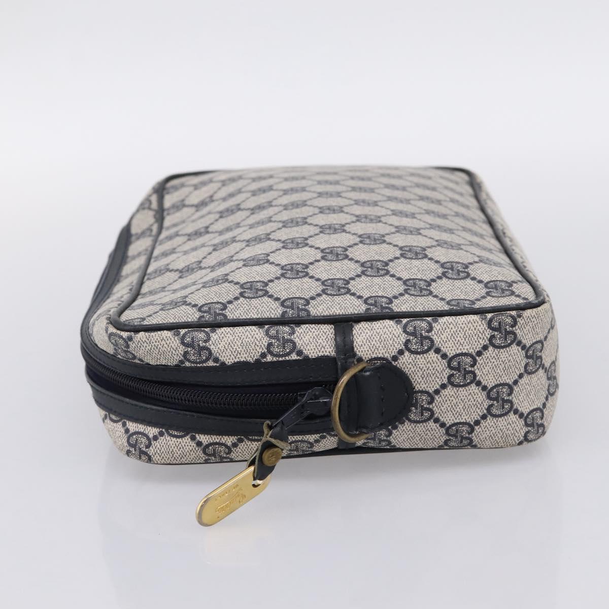 GUCCI GG Supreme Clutch Bag PVC Navy Gold Tone Auth 203482