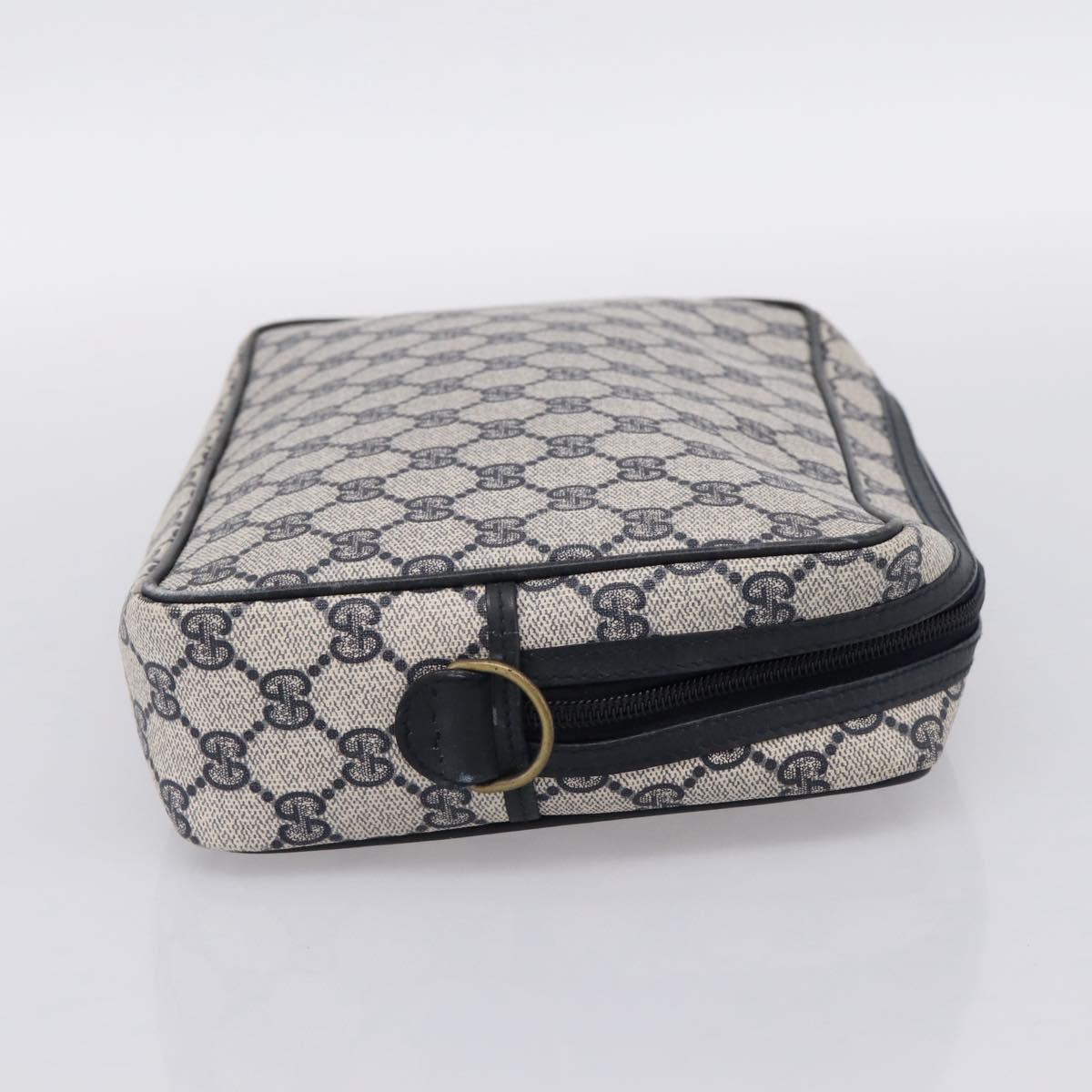 GUCCI GG Supreme Clutch Bag PVC Navy Gold Tone Auth 203482