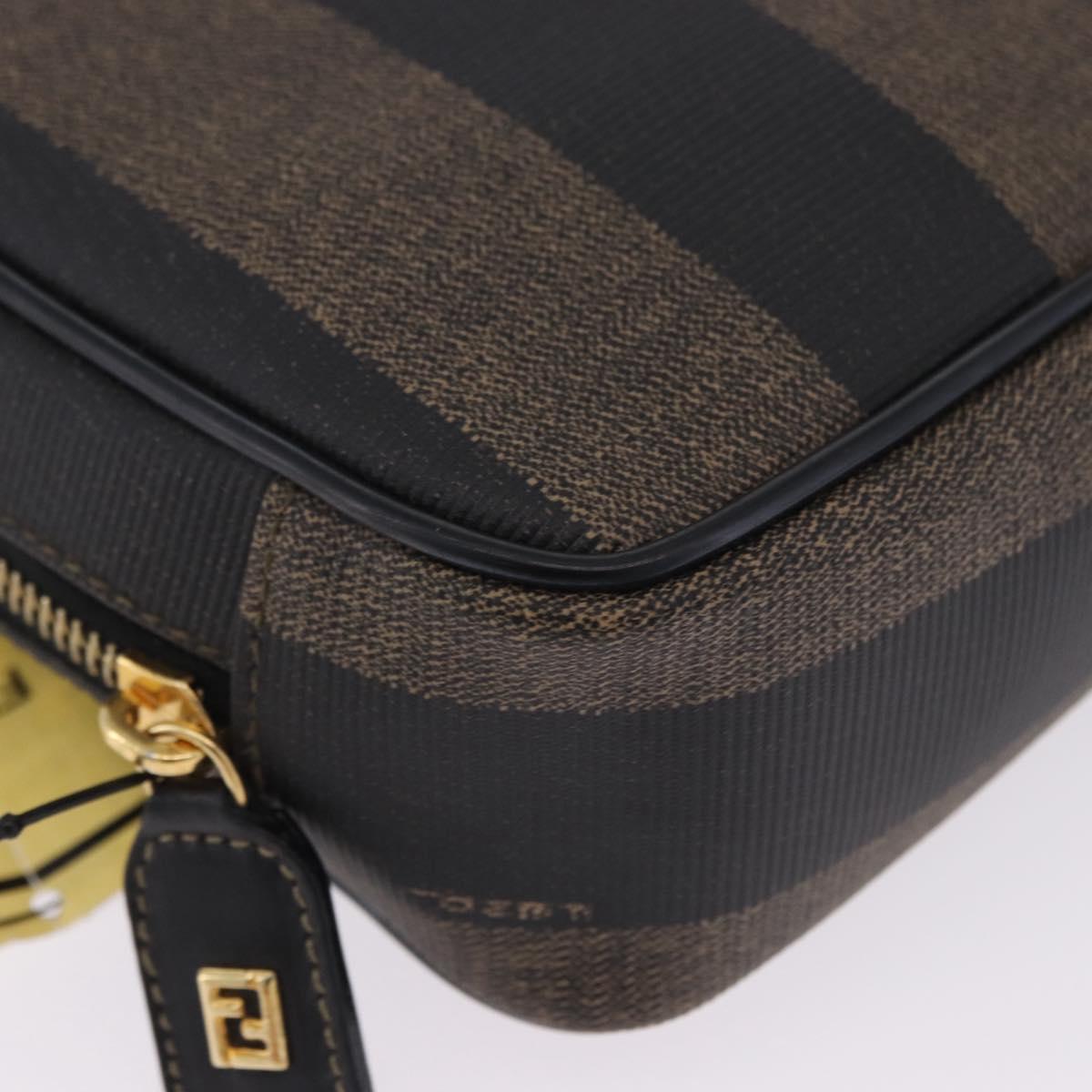 FENDI Pecan Clutch Bag PVC Leather Brown Gold Tone Auth 203483V
