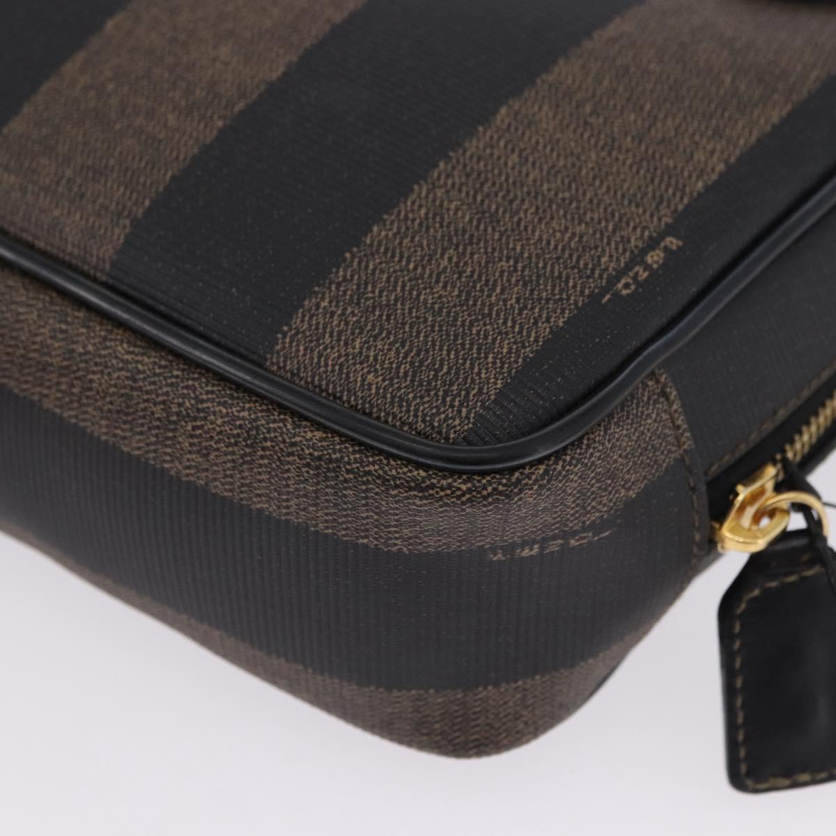 FENDI Pecan Clutch Bag PVC Leather Brown Gold Tone Auth 203483V