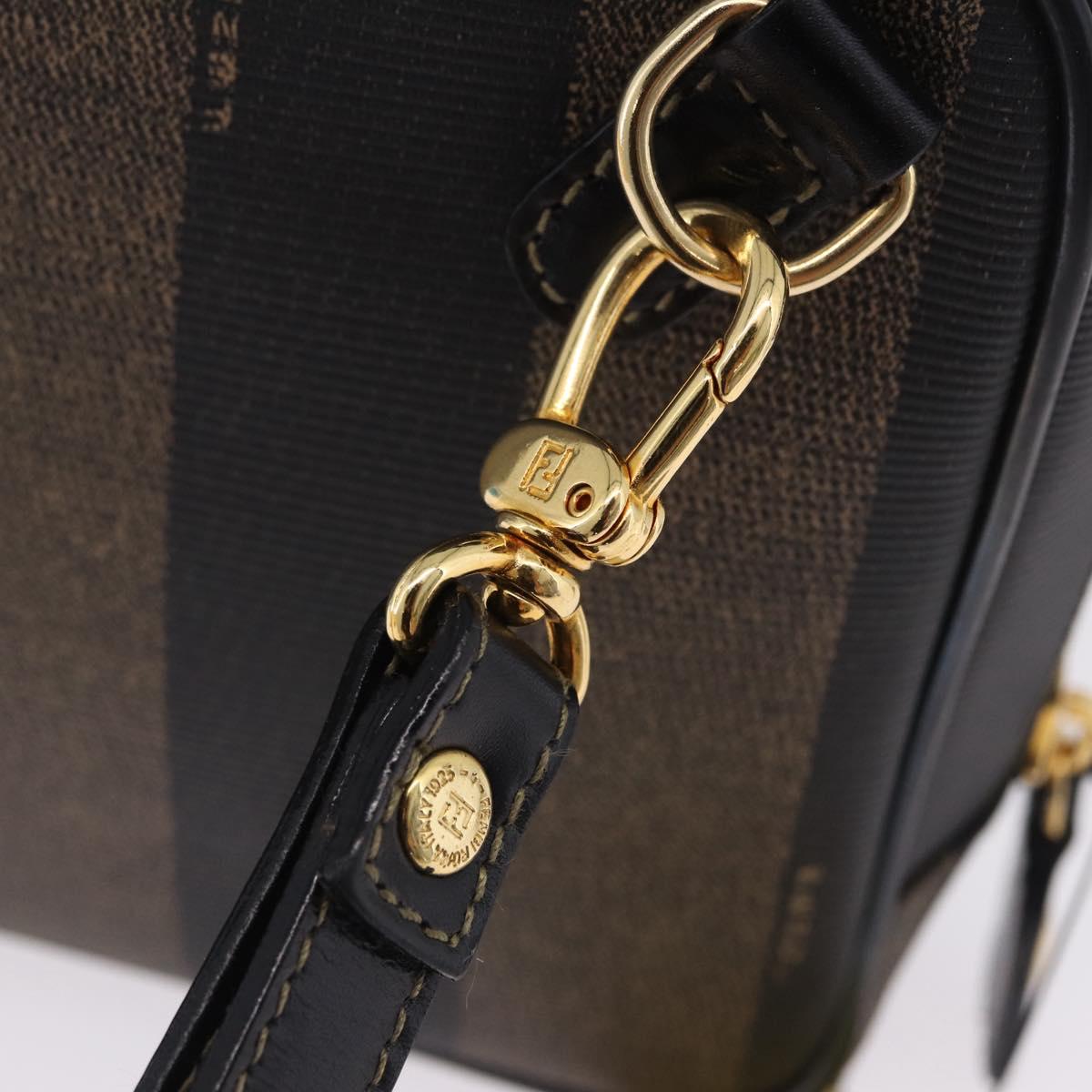 FENDI Pecan Clutch Bag PVC Leather Brown Gold Tone Auth 203483V