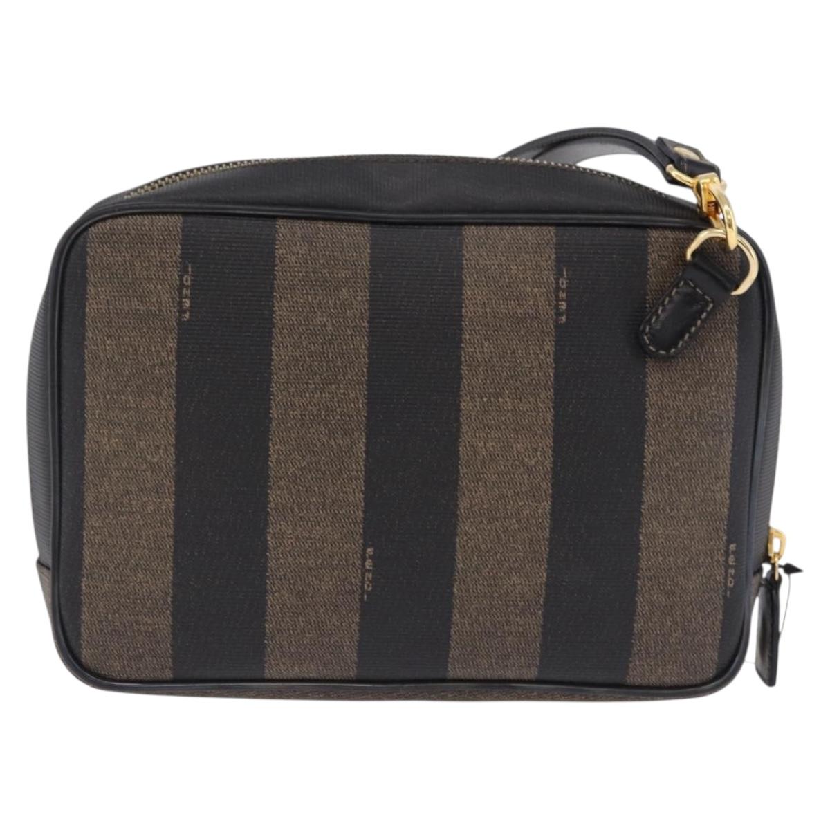 FENDI Pecan Clutch Bag PVC Leather Brown Gold Tone Auth 203483V