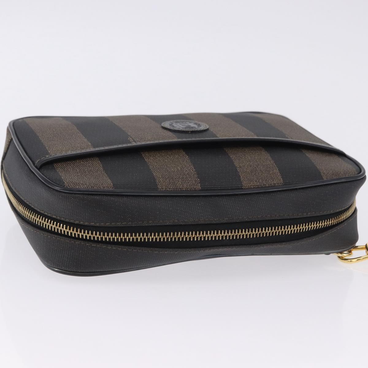 FENDI Pecan Clutch Bag PVC Leather Brown Gold Tone Auth 203483V