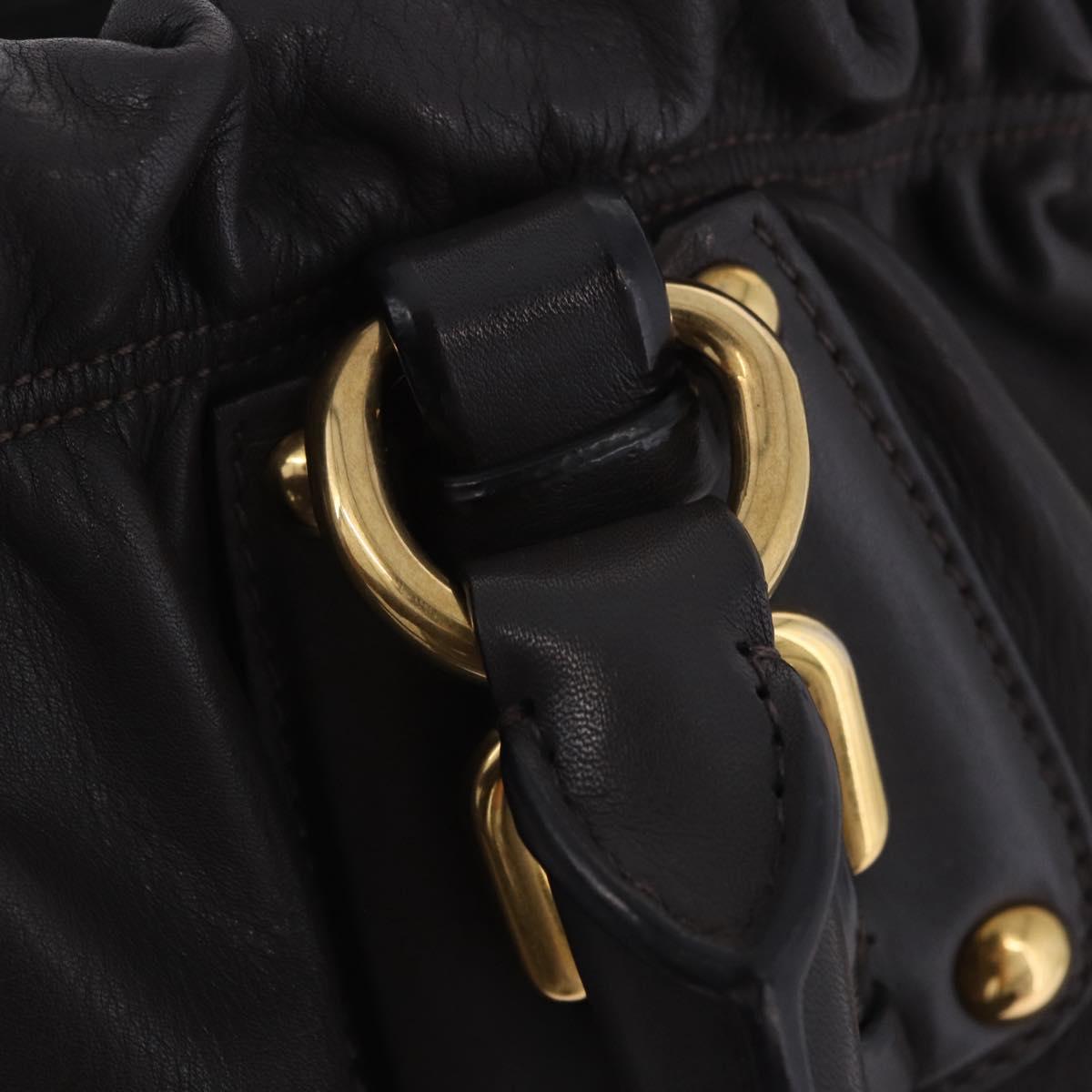 PRADA Hand Bag Leather 2way Brown Gold Auth 203484M