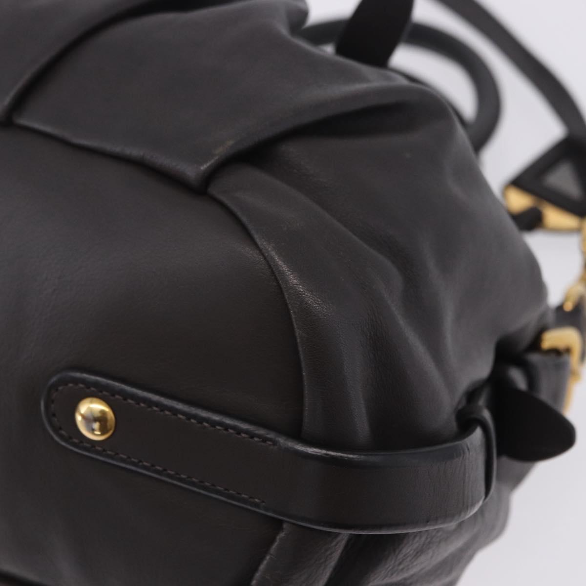 PRADA Hand Bag Leather 2way Brown Gold Auth 203484M