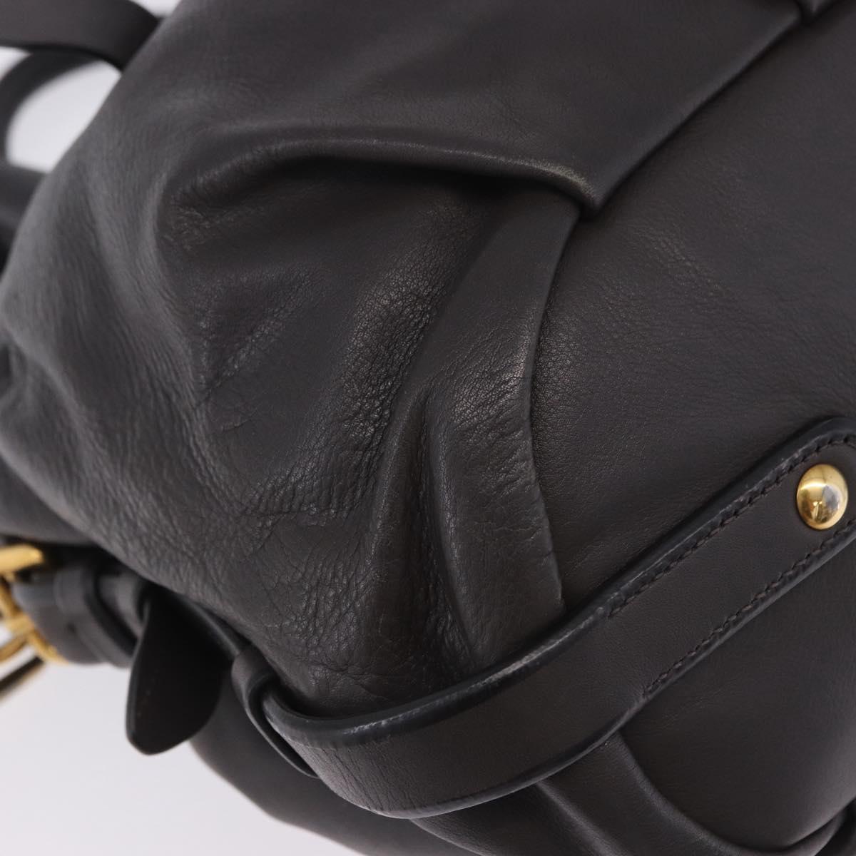 PRADA Hand Bag Leather 2way Brown Gold Auth 203484M
