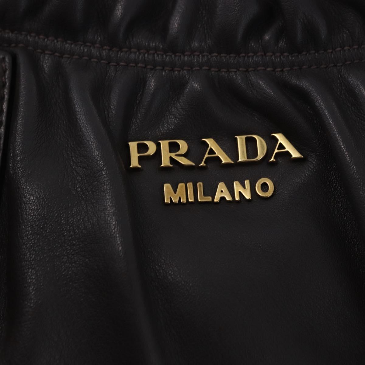 PRADA Hand Bag Leather 2way Brown Gold Auth 203484M