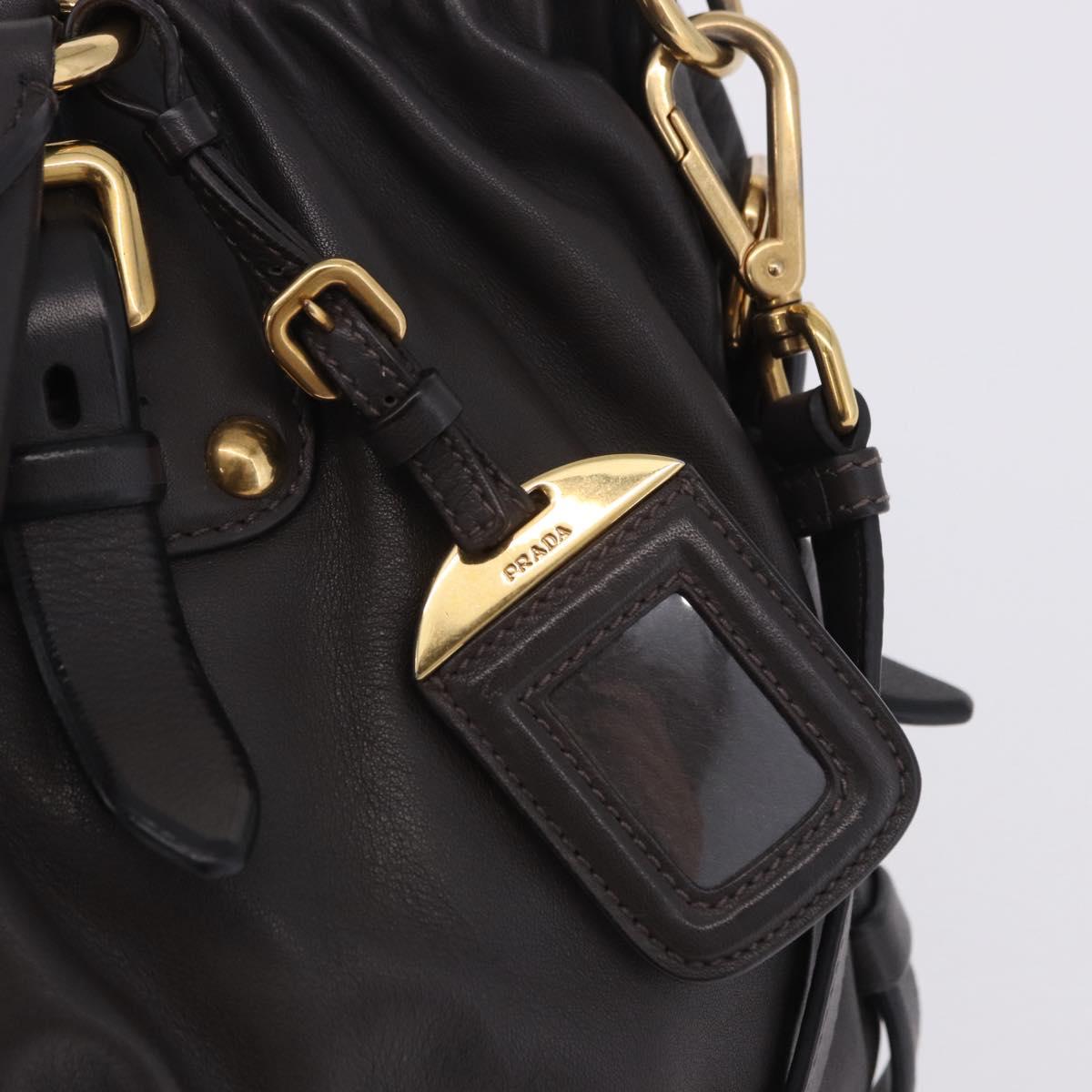 PRADA Hand Bag Leather 2way Brown Gold Auth 203484M