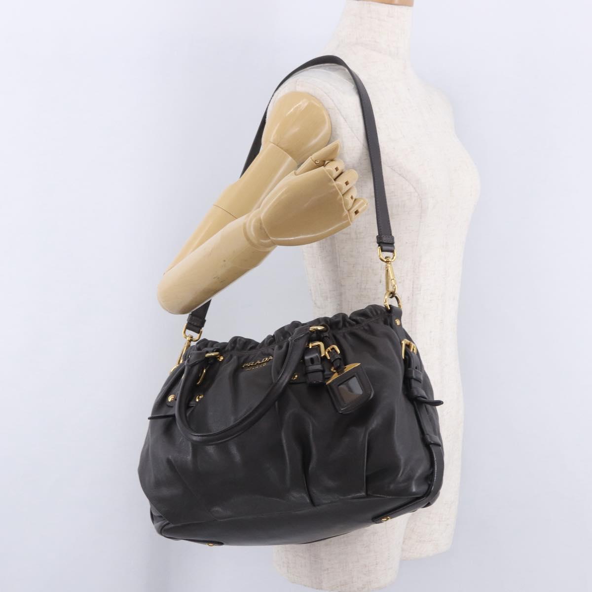 PRADA Hand Bag Leather 2way Brown Gold Auth 203484M