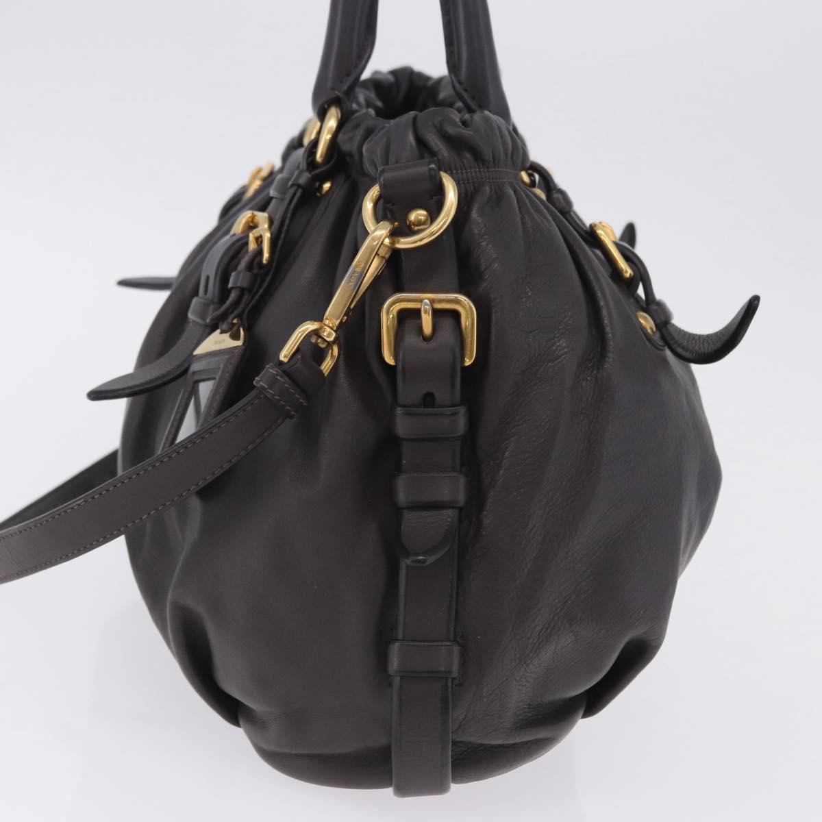 PRADA Hand Bag Leather 2way Brown Gold Auth 203484M