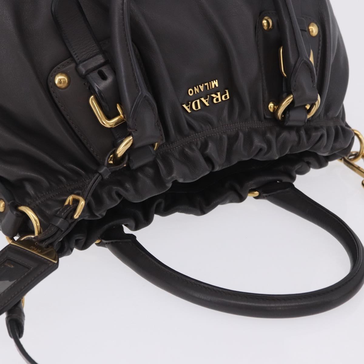 PRADA Hand Bag Leather 2way Brown Gold Auth 203484M