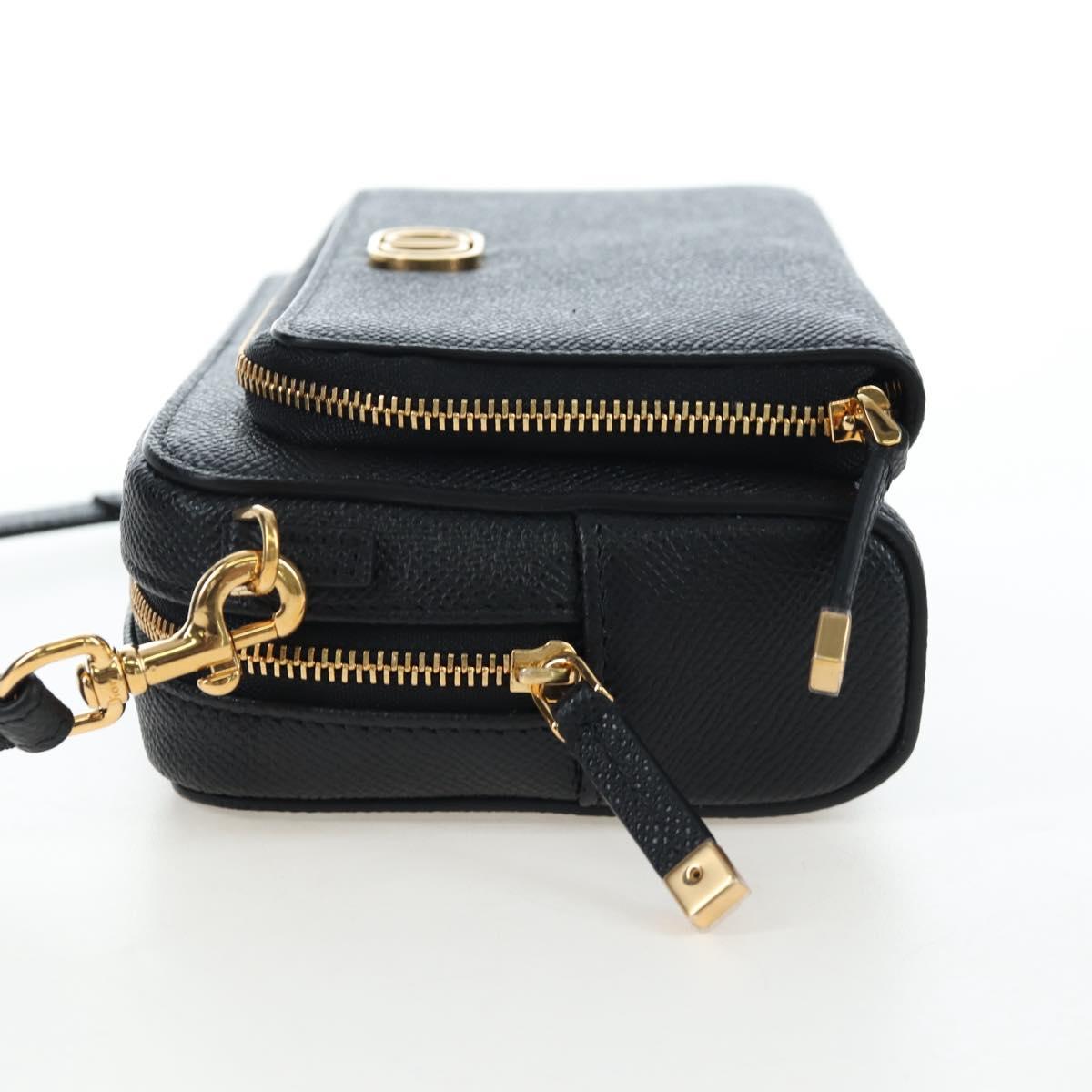 Christian Dior Karo Double Pouch Shoulder Bag Leather Black Gold Auth 203485M