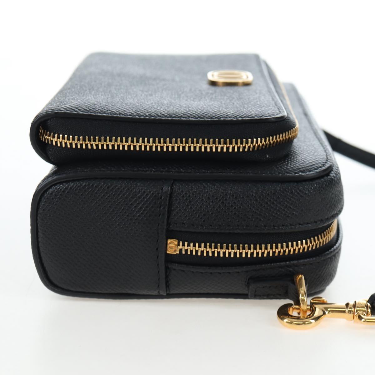 Christian Dior Karo Double Pouch Shoulder Bag Leather Black Gold Auth 203485M