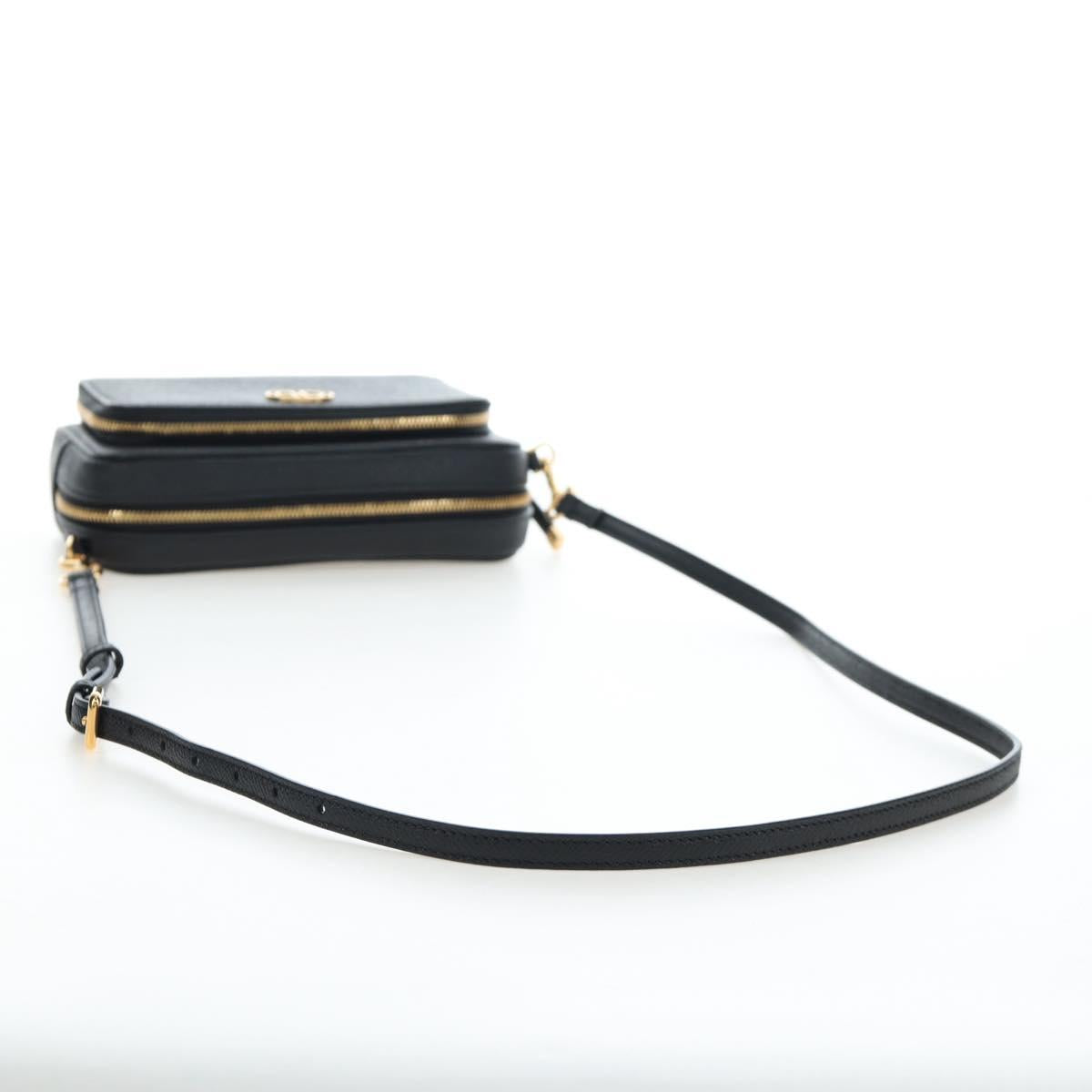 Christian Dior Karo Double Pouch Shoulder Bag Leather Black Gold Auth 203485M