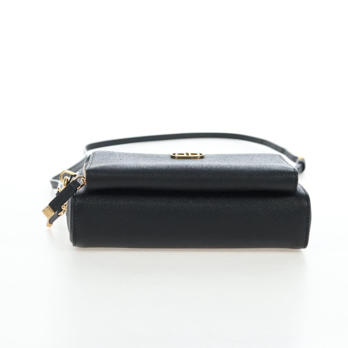 Christian Dior Karo Double Pouch Shoulder Bag Leather Black Gold Auth 203485M