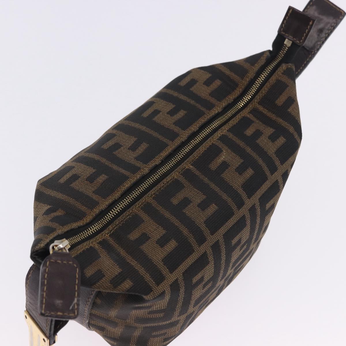 FENDI Zucca Canvas Hand Bag Black Brown Auth 203488