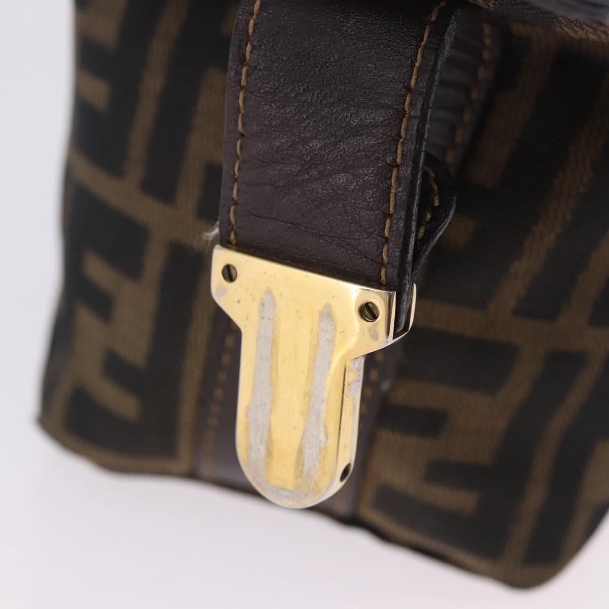 FENDI Zucca Canvas Hand Bag Black Brown Auth 203488