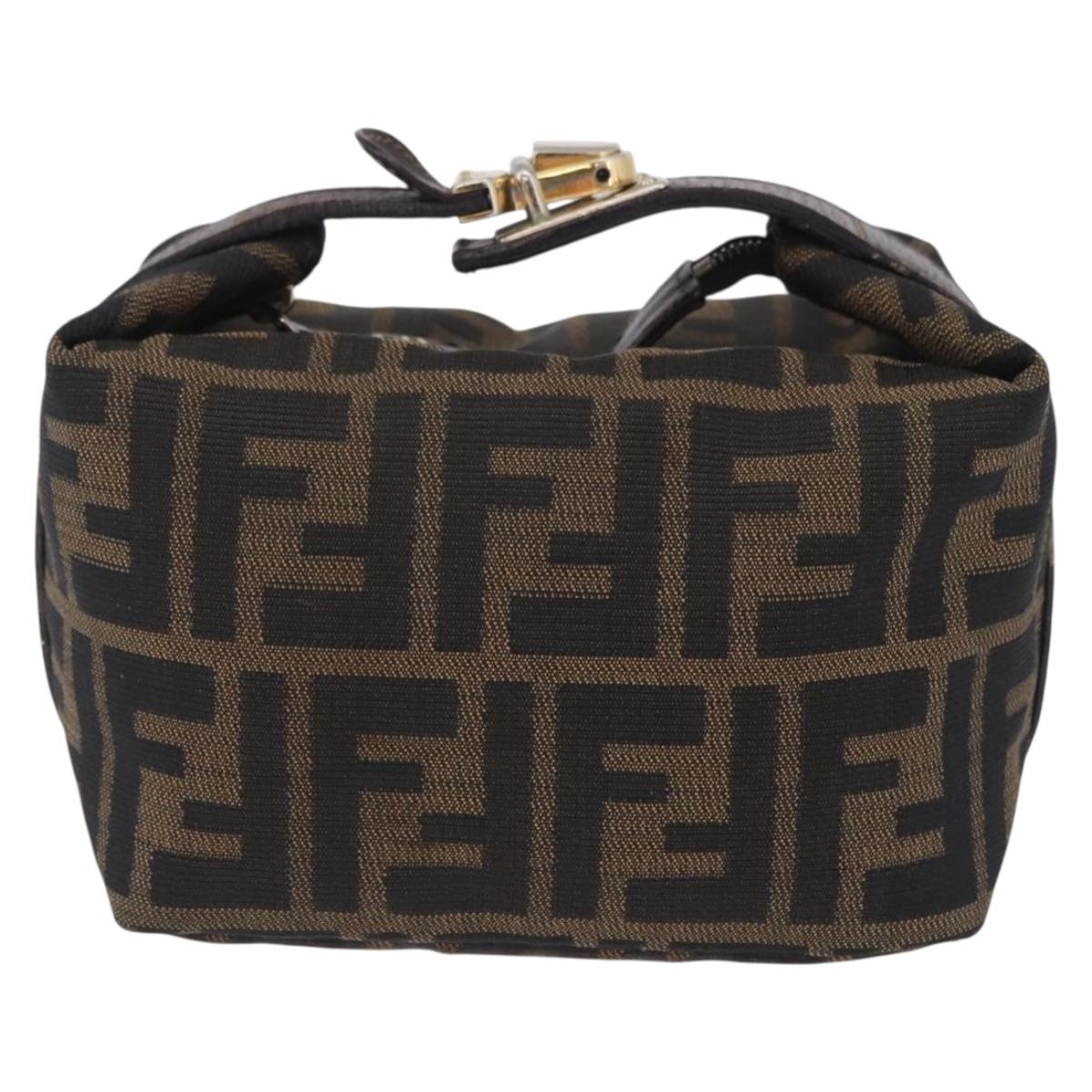 FENDI Zucca Canvas Hand Bag Black Brown Auth 203488