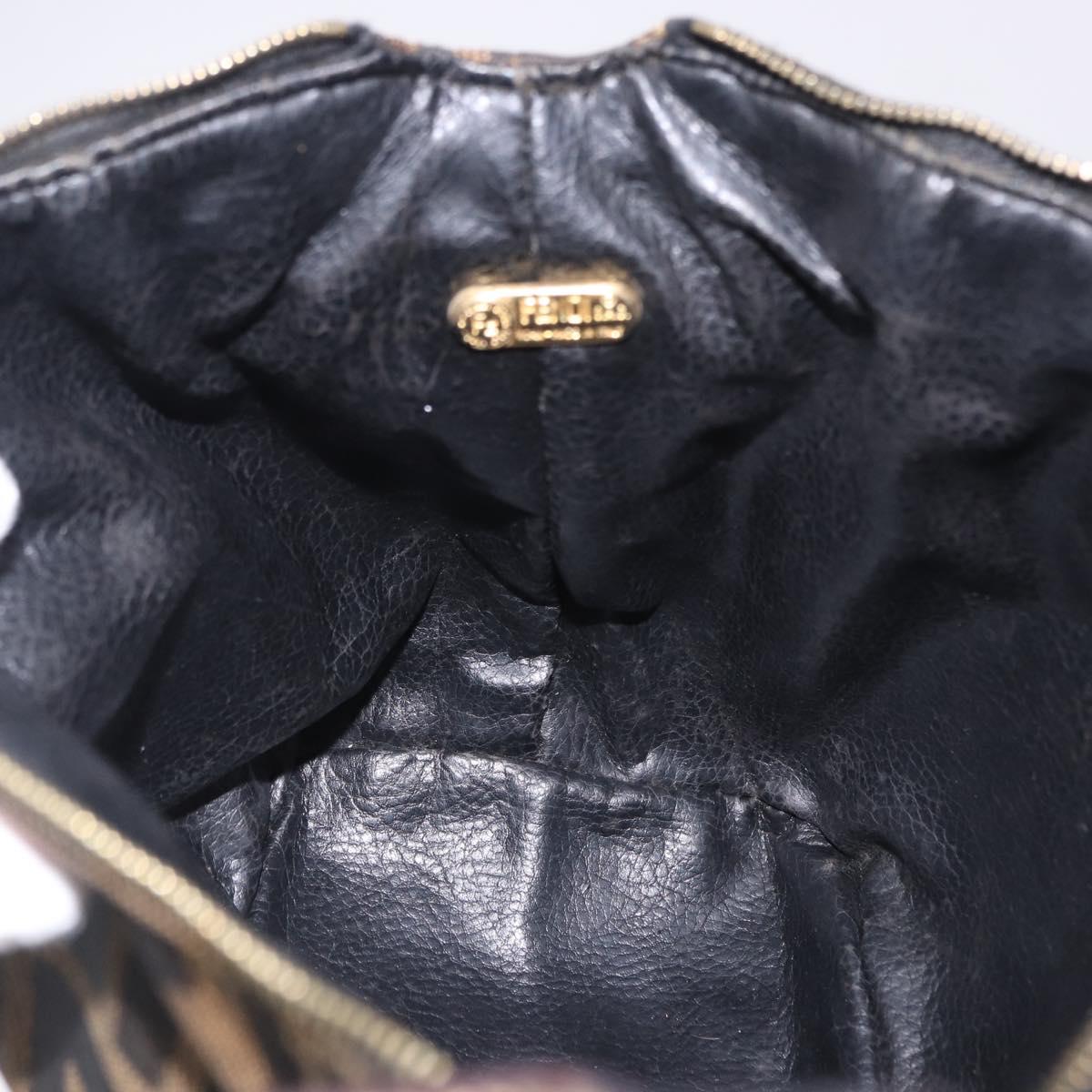 FENDI Zucca Canvas Hand Bag Black Brown Auth 203488