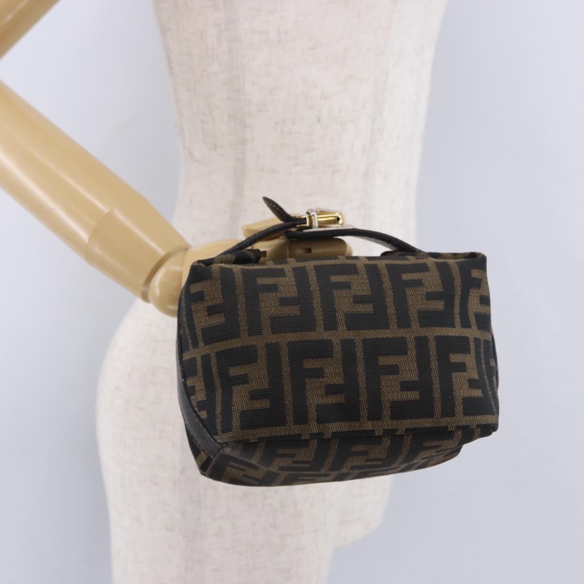 FENDI Zucca Canvas Hand Bag Black Brown Auth 203488