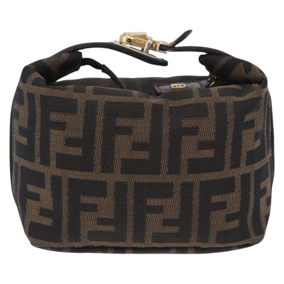FENDI Zucca Canvas Hand Bag Black Brown Auth 203488