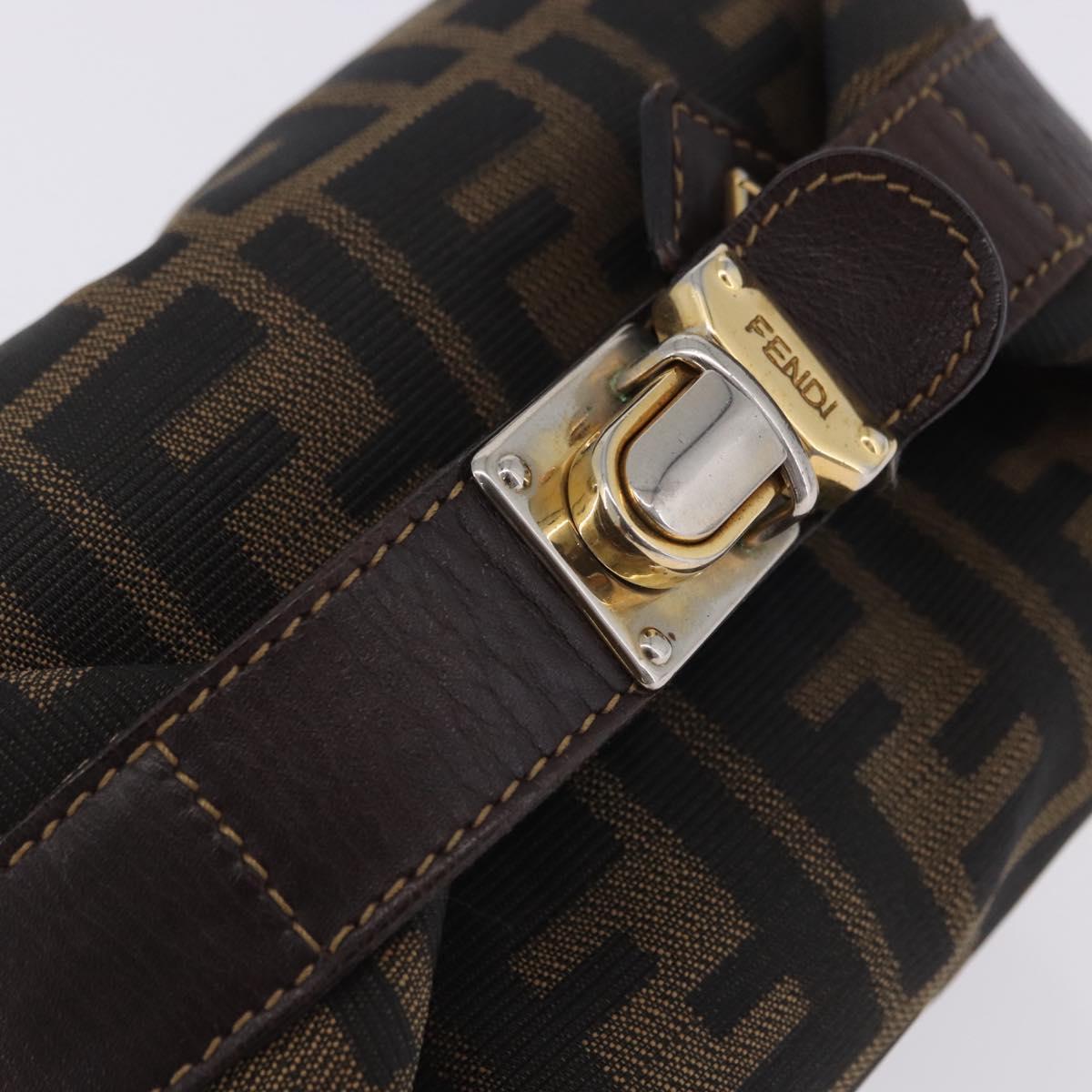 FENDI Zucca Canvas Hand Bag Black Brown Auth 203488