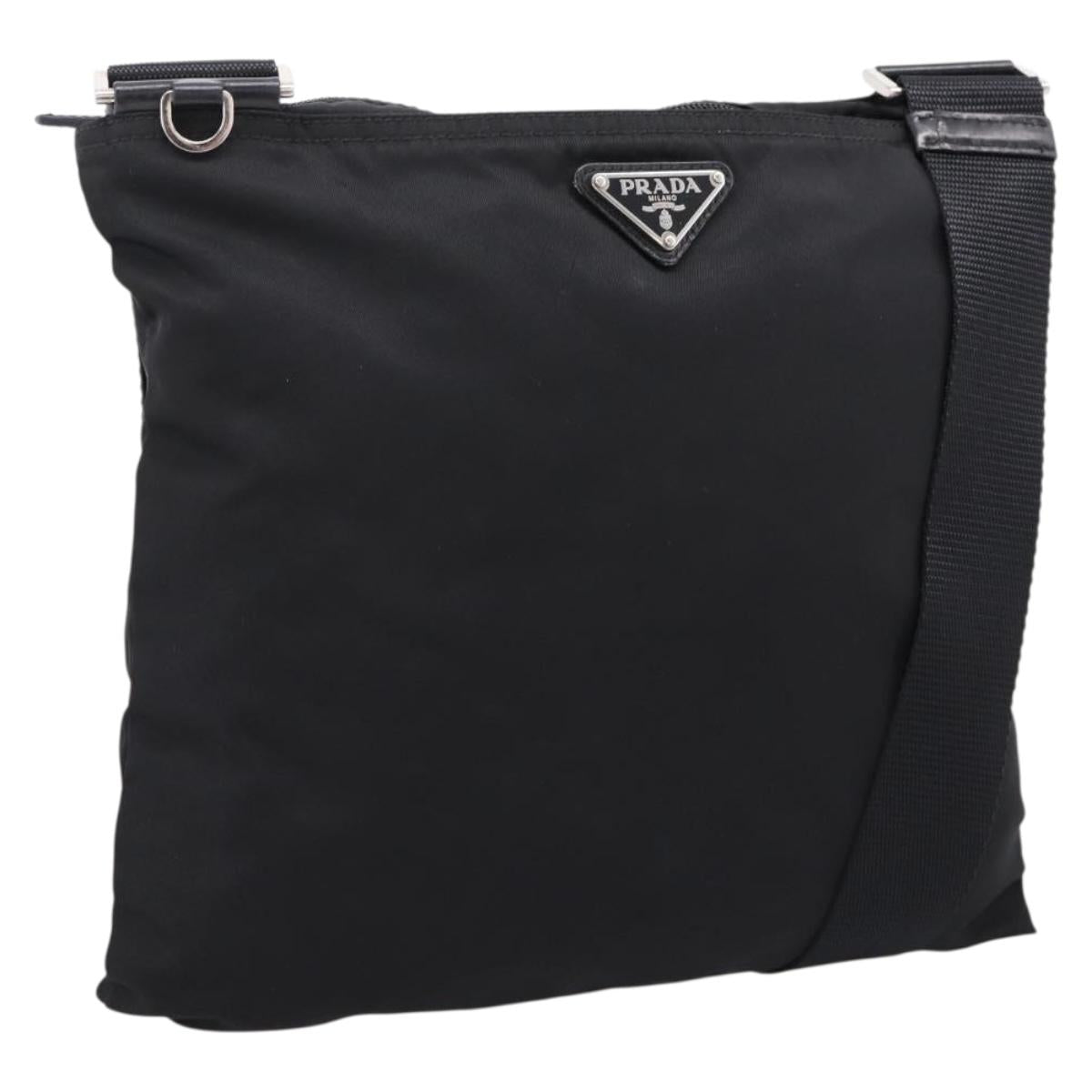 PRADA Shoulder Bag Nylon Black Silver Auth 203489A