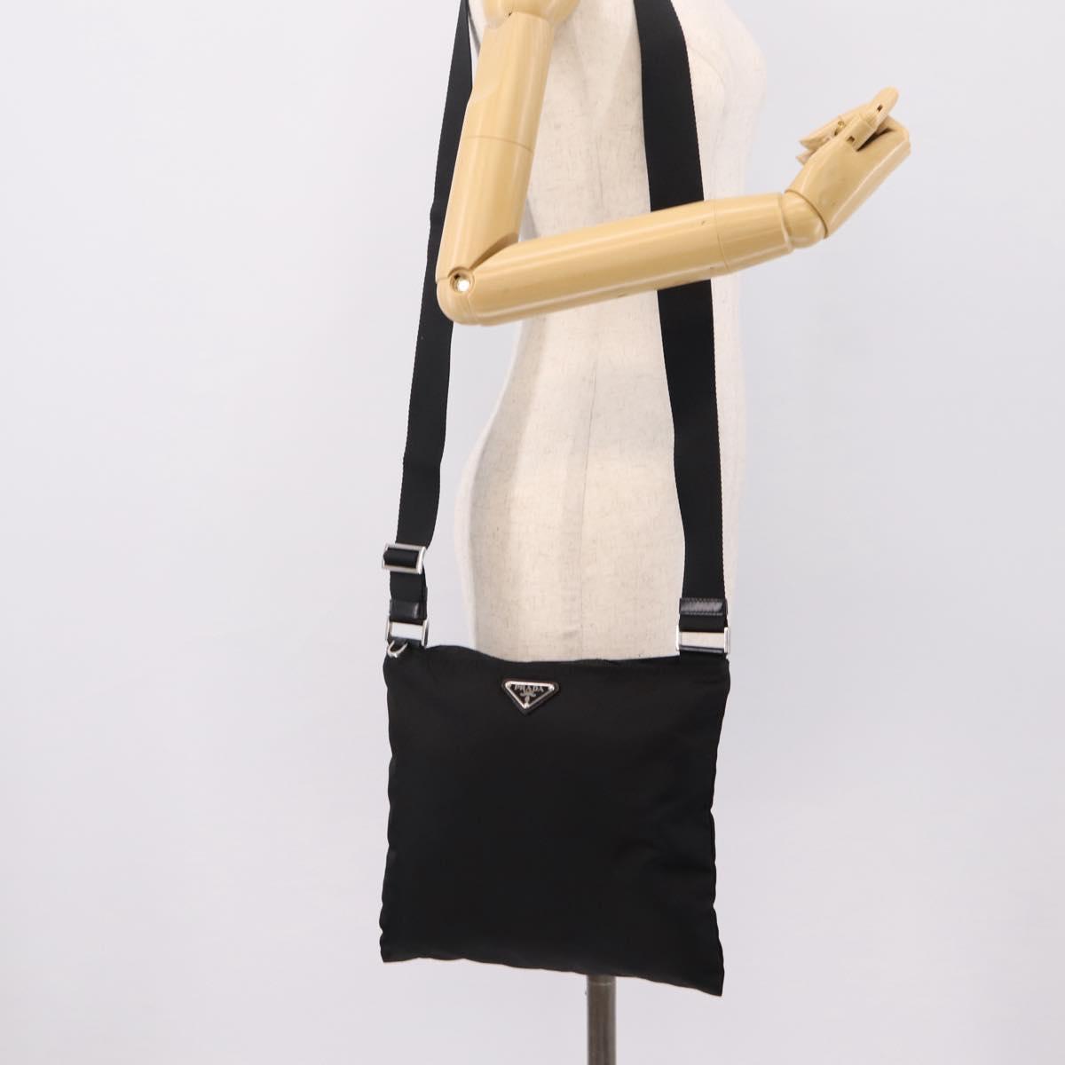 PRADA Shoulder Bag Nylon Black Silver Auth 203489A