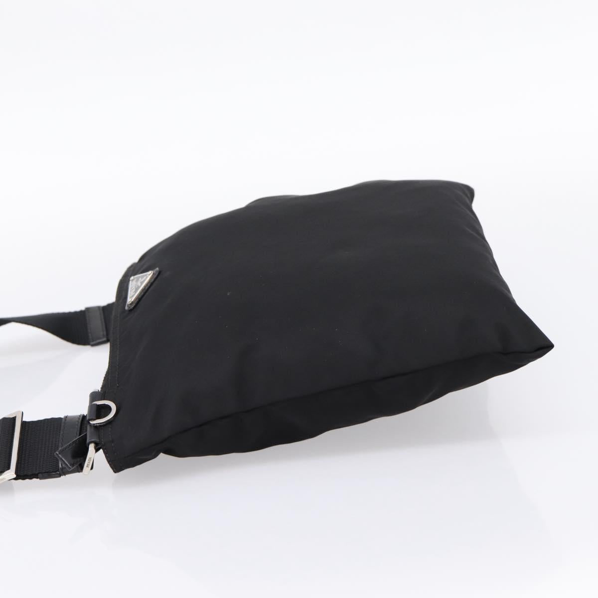PRADA Shoulder Bag Nylon Black Silver Auth 203489A