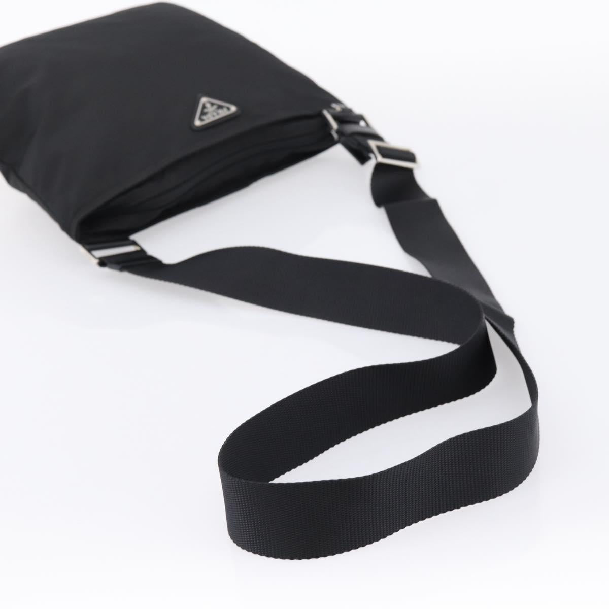 PRADA Shoulder Bag Nylon Black Silver Auth 203489A